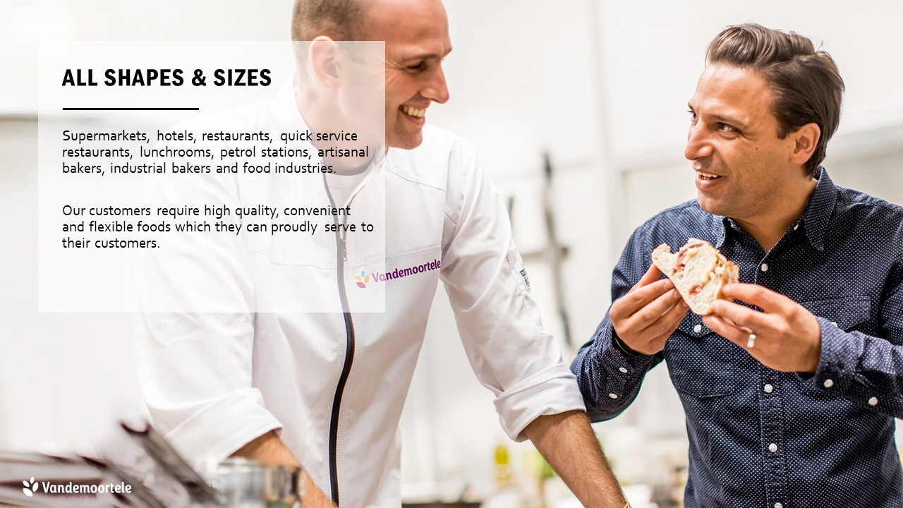 powerpoint template basic slide with large background image of 2 chefs tasting sandwiches on which is a transparent text box.