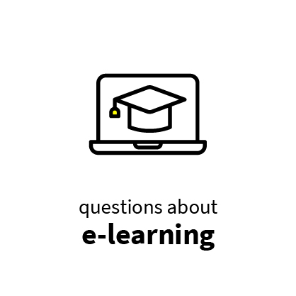 icoontje e-learning + tekst: vragen over e-learning